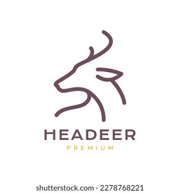 animal forest savanna wildlife herbivore deer head horned modern minimal logo design vector