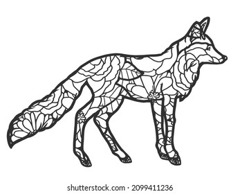  Animal fox for adult vector illustration. Stress coloring for adults. Zentangle style.