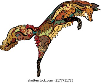 animal, fox colorful ornamental hand drawn pattern illustration 