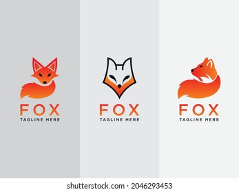 Animal fox Set logo icon design template flat vector