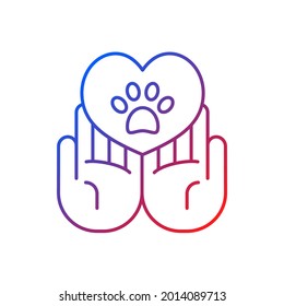 Animal friendly gradient linear vector icon. Veterinary care for dogs and cats. Pet protection. Animal welfare. Thin line color symbols. Modern style pictogram. Vector isolated outline drawing