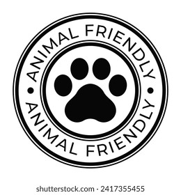 Animal Friendly isolated round stamp sticker with Paw icon  vector illustration