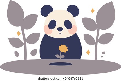 Animal Friend's Gardening, Cute Cartoon Style Vector Illustration (panda)