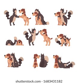 Juego de Amistad Animal, Gato y Perro Feliz Cuto, Personajes de Mascotas Cutas son la mejor ilustración de Vector de Amigos