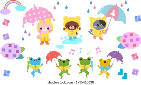 Animal and frog raincoat material set with raincoat