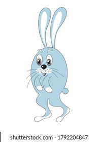 Animal funny blue bunny in the form of an oval in the style of the cartoon. Drawing isolated on white background. Stock vector illustration.