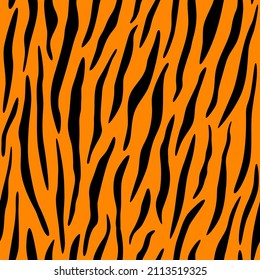 Animal fur, tiger black stripes. Seamless pattern vector illustration. Ornament for fabric, clothes, textile. 