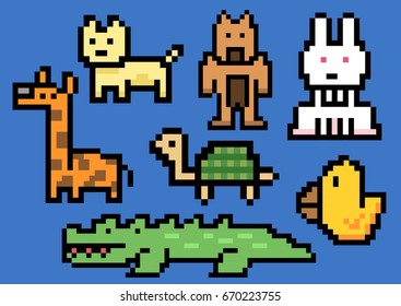Animal gang Pixel Art. Elements Design. Illustration and icon.