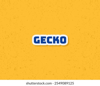 Diseño plano de tipografía de geco animal con efecto grunge en color azul y amarillo. Ilustración vectorial. Adecuado para la tarjeta y la educación de los niños.