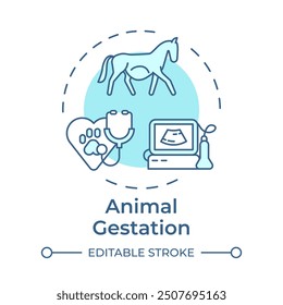 Animal gestation soft blue concept icon. Genetic health, breeding. Examination, control. Round shape line illustration. Abstract idea. Graphic design. Easy to use in infographic, presentation