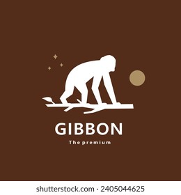 animal gibbon natural logo vector icon silhouette retro hipster
