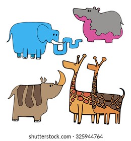animal giraffe vector linear elephant hippo rhino