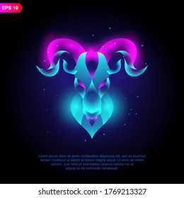 Animal goat head modern logo vector with neon vibrant colors, abstract.