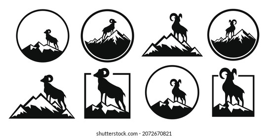 animal goat sheep rams line butting set logo icon designs vector simple black illustration