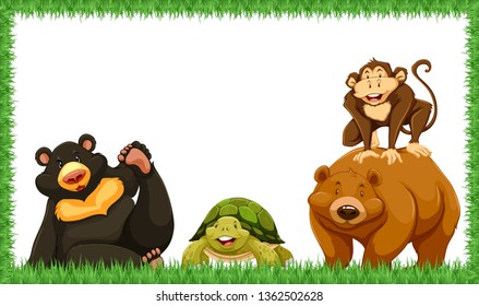 Animal in grass frame illustration