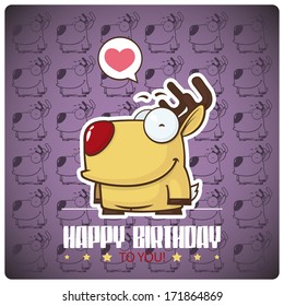 Animal greeting card with funny cartoon deer.