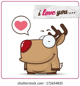 Animal greeting card with funny cartoon deer.