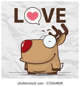 Animal greeting card with funny cartoon deer.