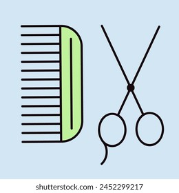 Animal grooming, hairbrush and scissors icon. Pet animal sign. Graph symbol for pet and veterinary web site and apps design, logo, app, UI