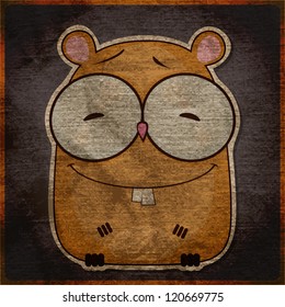 Animal grunge card with funny cartoon hamster.