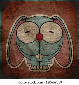 Animal grunge card with funny cartoon rabbit.