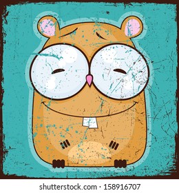Animal grunge card with funny cartoon hamster.