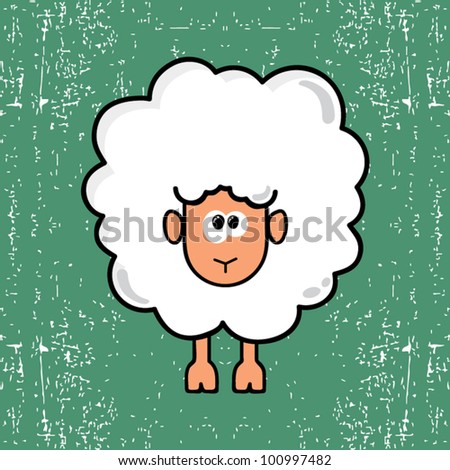 Animal grunge old retro background, cartoon sheep from front, vector illustration