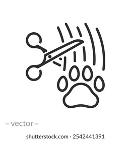 Icono de corte de pelo animal, peluquero, concepto de novio de mascota, tijeras para el cabello, Ilustración vectorial de línea delgada