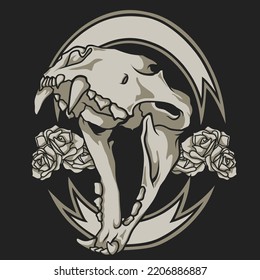 Animal head bone logo with floral accessories.Vector inspiration. Design element for logo,emblem,tshirt,poster, and community logo. Vector illustration.