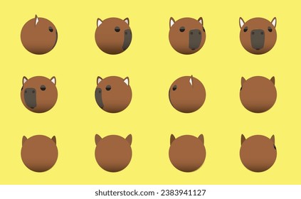 Animal Head Capybara Animate Spinning Vector Illustration