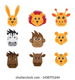 Animal head cartoon set colored isolated vector illustration