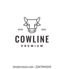animal head cattle livestock cows meat milk line minimal horn logo design vector icon