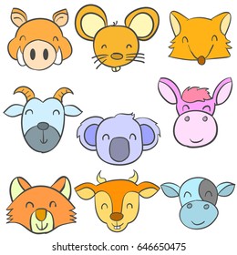 Animal head cute funny doodles vector art