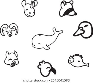 animal head cute icon, clip art