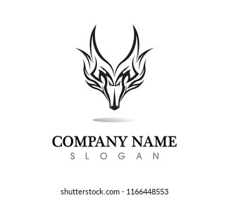 ANIMAL Head dragon BLACK SYMBOL flat color logo template vector illustration
