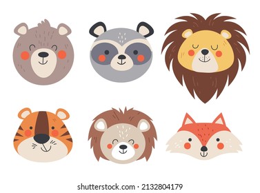 Animal head face graphic design element isolated set illustration
