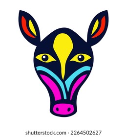 Animal head face in totem mask style. Abstract carton character horse or cow. Vector