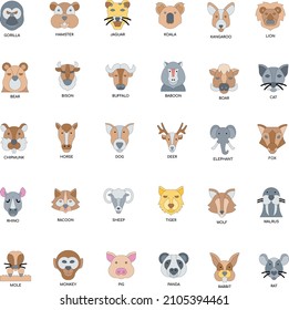 Animal Head flat vector color icon collection set