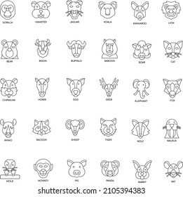 Conjunto de iconos de la colección de iconos de contorno de vector plano de cabeza plana