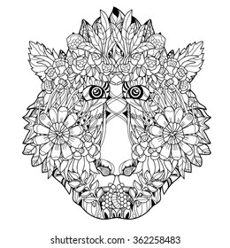 Animal head flower icon , hand drawn trendy line design. Vector illustration ready for tattoo or coloring book. Monkey Africa -  gibbon.Chinese New Year 2016 symbol.