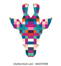 Animal head giraffe triangular pixel icon , geometric trendy line design. Vector illustration ready for tattoo or poster. Animal Africa - giraffe.