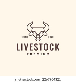 animal head horned bull cow cattle livestock line art hipster logo design vector