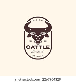 animal head horned bull cow cattle livestock retro vintage badge logo design vector