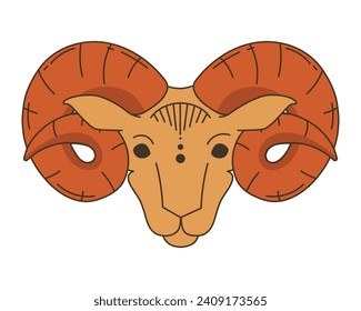 Animal head with horns. Lamb's head. Horned beast. Flat vector illustration.