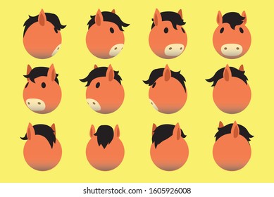 Animal Head Horse Animate Spinning Vector Illustration