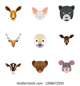 Animal head icon set. Flat set of 9 animal head vector icons for web design