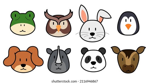 Animal head icons. Animal cute illustration. Suitable to use for tshirt, sticker, children book, etc.