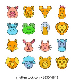animal head icons set