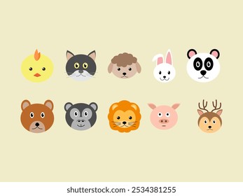 Animal Head Illustration Element Set 