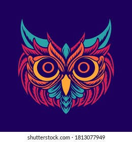 Animal head illustration, owl head illustration, fulcolor illustration.